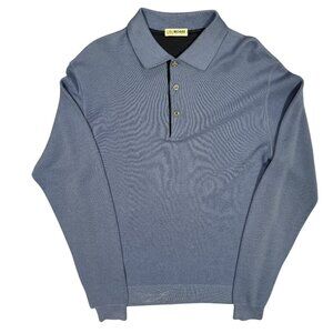 Leo Rossi Made in Italy Waffleknit 1/4 Button Pullover Wool Sweater Blue XXL